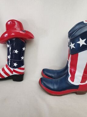 Patriotic Cowboy Boot Planters - Red White Blue Stars & Stripes 12"inches